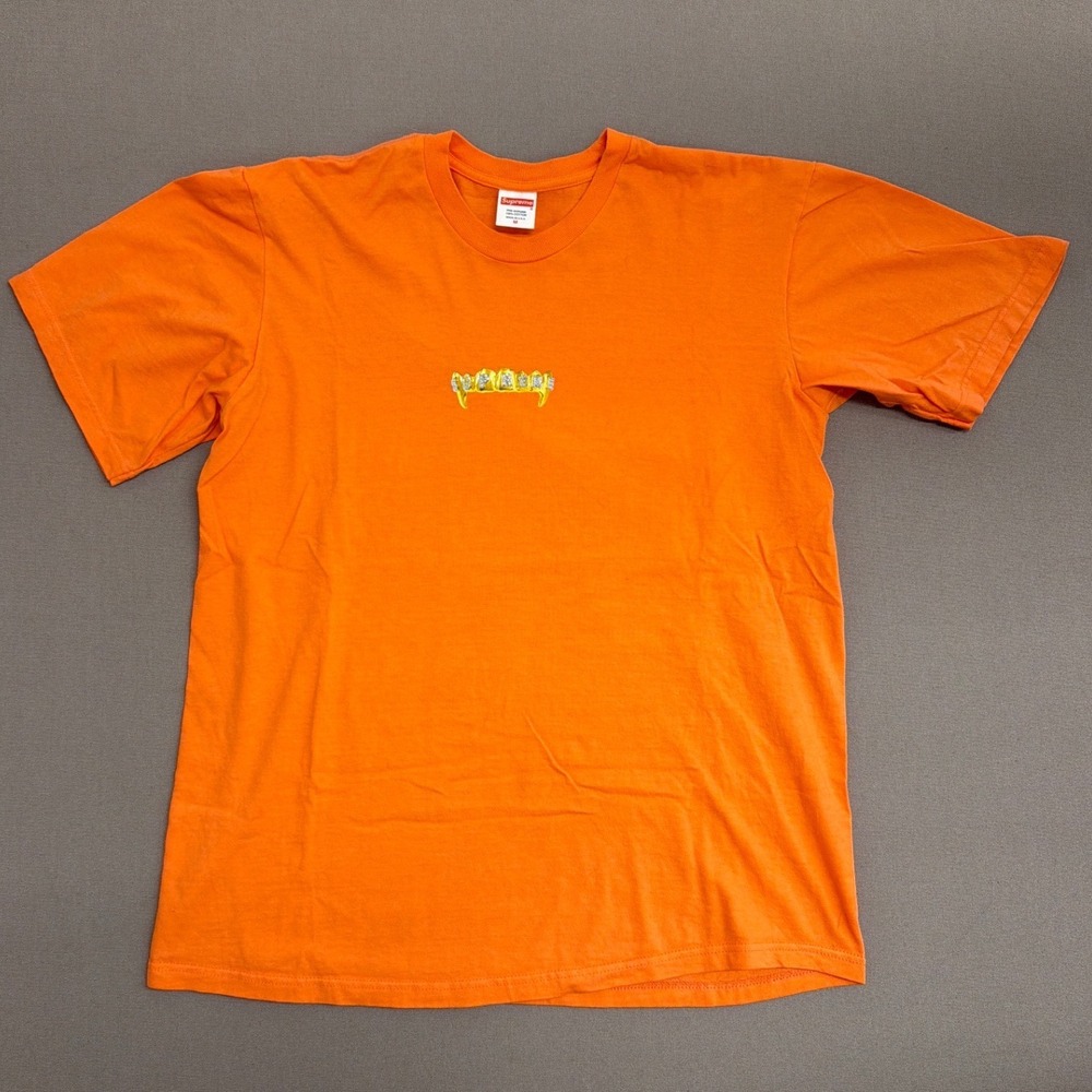 Supreme Grillz Teeth Logo T-Shirt Orange Mens Medium Iced Out Gold Grill Tee